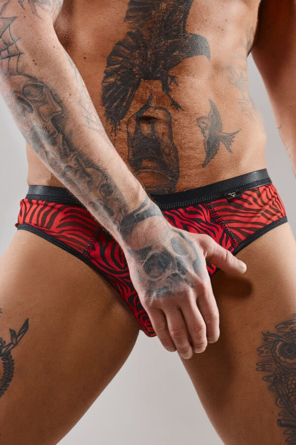 Slip type brésilien ouvert zébré rouge et noir – Regnes - 94edenstreet.com - sexshop en ligne