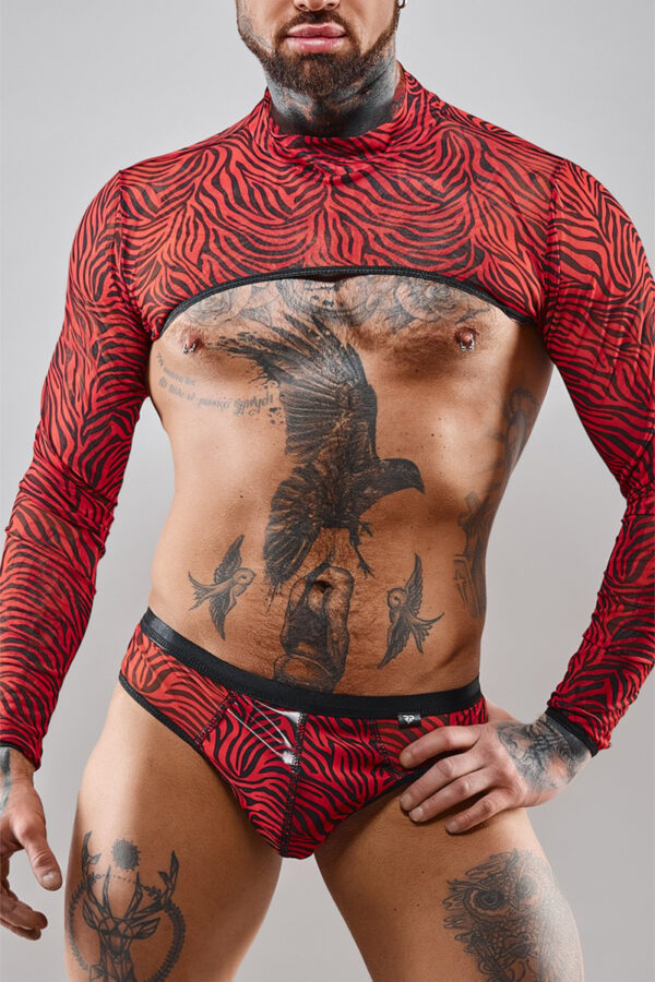 Crop top tulle zébré rouge et noir – Regnes - 94edenstreet.com - sexshop en ligne
