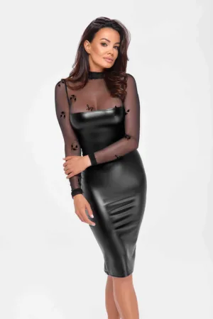 Robe moulante Sublime F310 wetlook et tulle floqué - 94edenstreet.com - sexshop en ligne