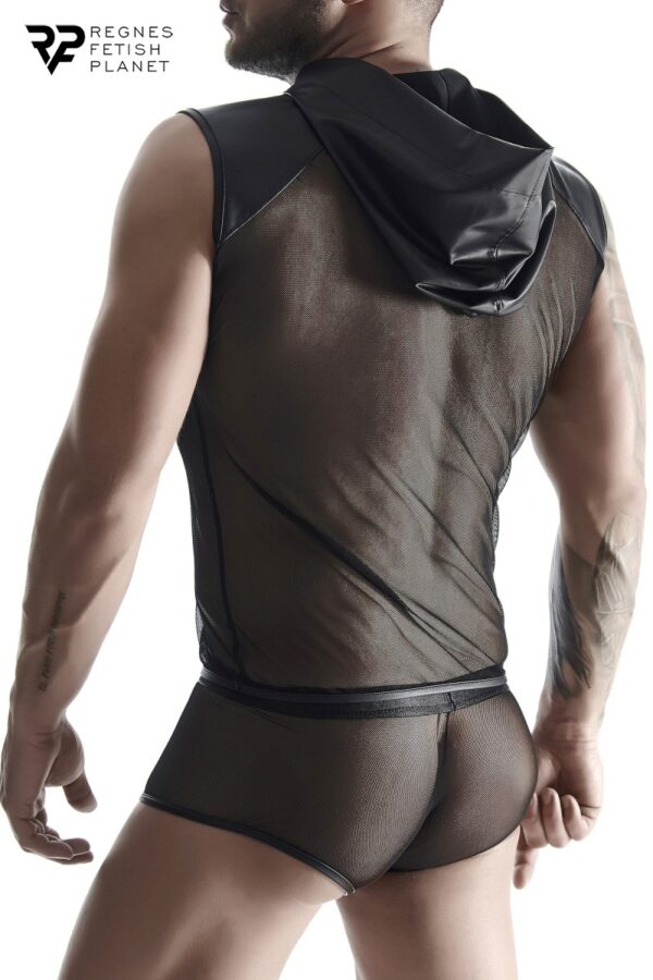 T-shirt à capuche wetlook et mesh – Regnes - 94edenstreet.com - sexshop en ligne