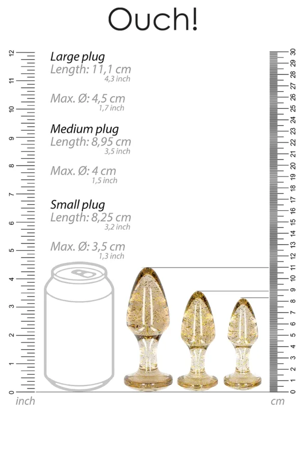 Set 3 plugs pailletés dorés en acrylique – Ouch! - 94edenstreet.com - sexshop en ligne