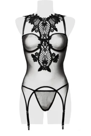 Guépière tulle avec décolleté dentelle – Grey Velvet - 94edenstreet.com - sexshop en ligne