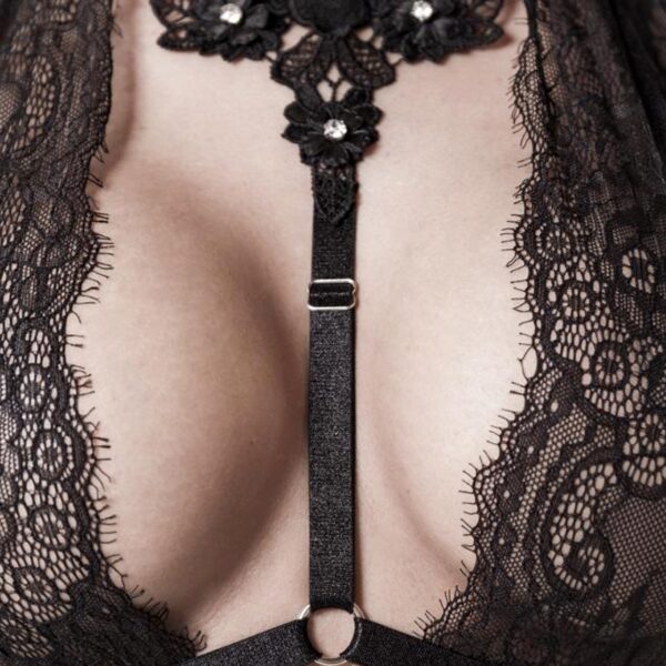 Set érotique robe dentelle, harnais et string – Grey Velvet