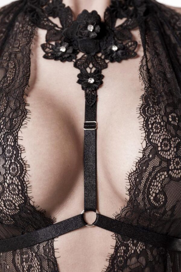Set érotique robe dentelle, harnais et string – Grey Velvet - 94edenstreet.com - sexshop en ligne