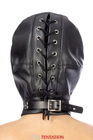 Cagoule BDSM 3 ouvertures en simili cuir – Fetish Tentation - 94edenstreet.com - sexshop en ligne