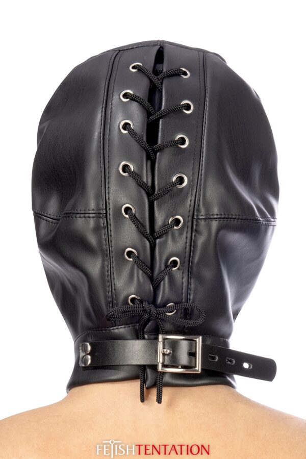 Cagoule BDSM simili cuir avec baillon amovible - Fetish Tentation – Image 2