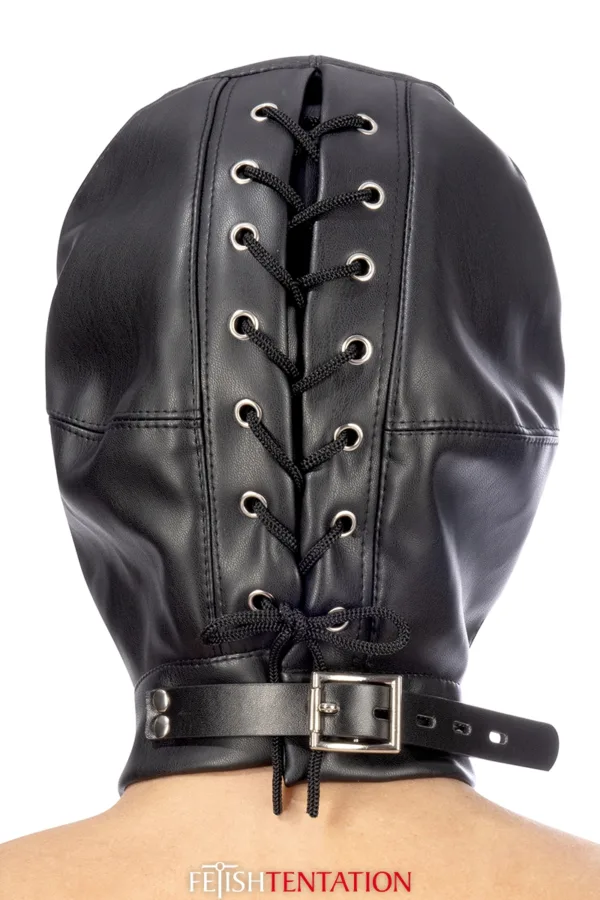 Cagoule simili cuir avec bandeau amovible – Fetish Tentation - 94edenstreet.com - sexshop en ligne