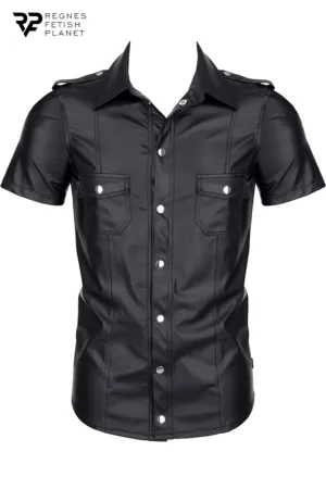 Chemise manches courtes wetlook noire Luca – Regnes - 94edenstreet.com - sexshop en ligne