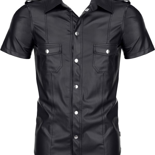 Chemise manches courtes wetlook noire Luca – Regnes
