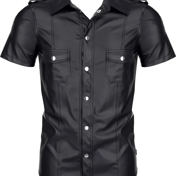Chemise manches courtes wetlook noire Luca – Regnes