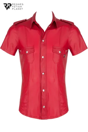Chemise manches courtes wetlook rouge Carlo – Regnes - 94edenstreet.com - sexshop en ligne