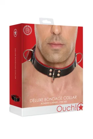 Collier Bondage Deluxe rouge et noir – Ouch! - 94edenstreet.com - sexshop en ligne