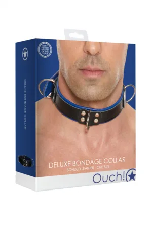 Collier Bondage Deluxe bleu et noir – Ouch! - 94edenstreet.com - sexshop en ligne