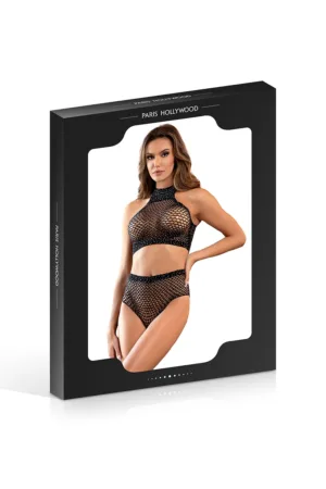 Ensemble 2 pièces résille et strass – Paris Hollywood - 94edenstreet.com - sexshop en ligne