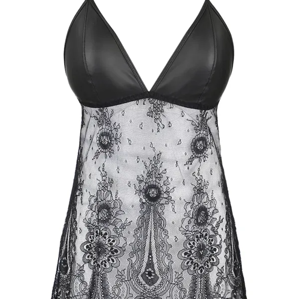 Nuisette dentelle et wetlook noire V-9789 – Axami