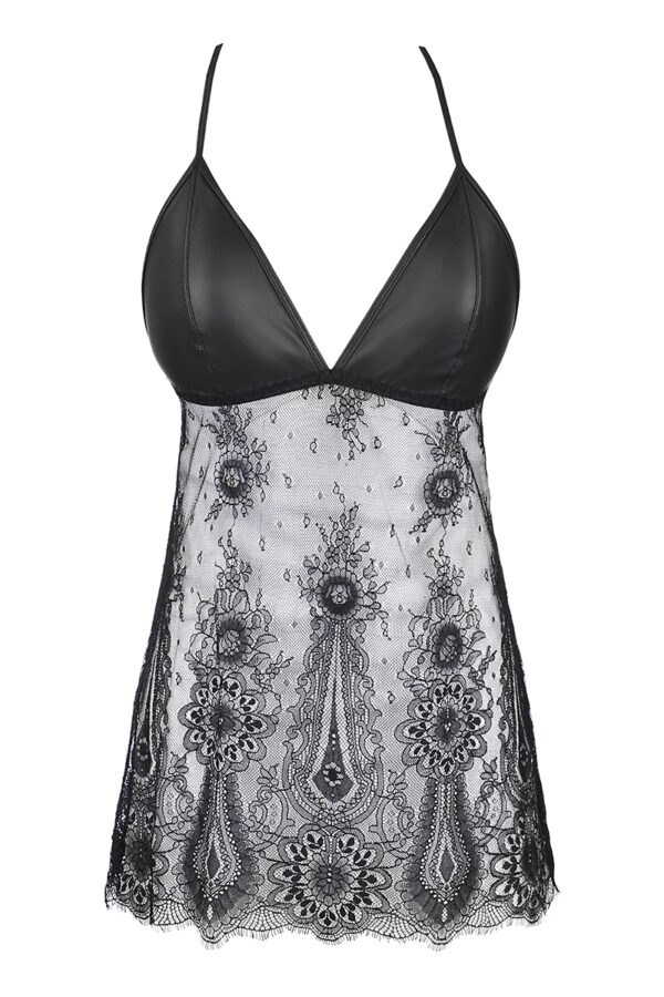 Nuisette dentelle et wetlook noire V-9789 – Axami - 94edenstreet.com - sexshop en ligne