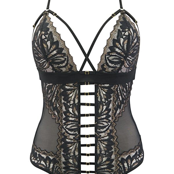 Body string tulle et dentelle noir V-10100 – Axami