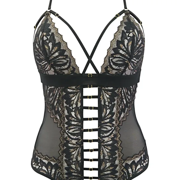 Body string tulle et dentelle noir V-10100 – Axami