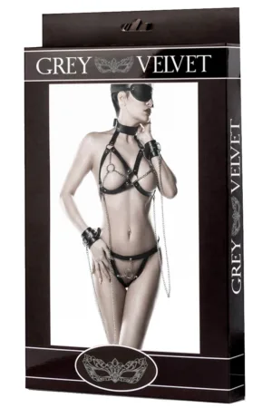 Lingerie SM chic 5 pièces – Grey Velvet - 94edenstreet.com - sexshop en ligne