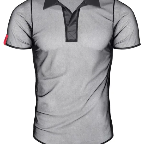 Polo en maille noire transparente – Regnes
