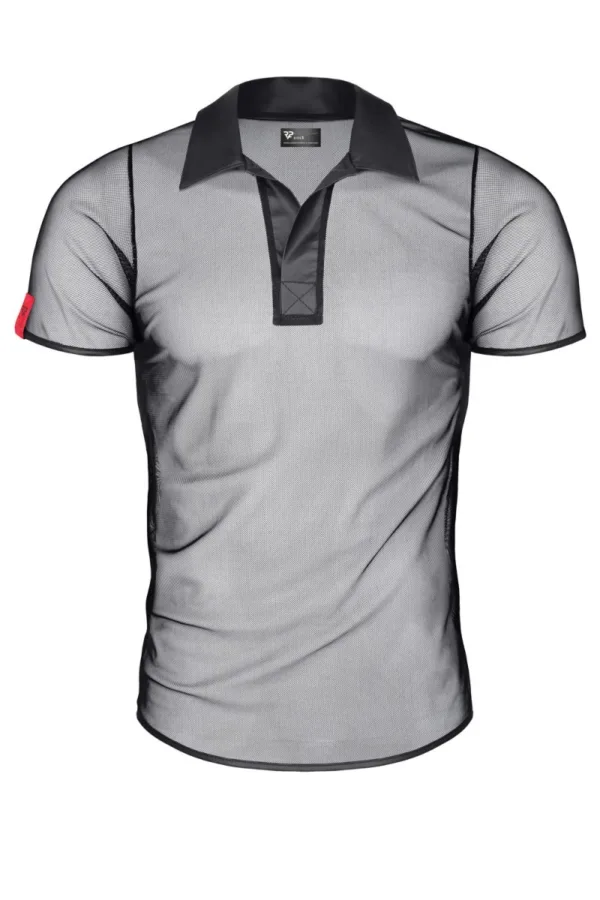 Polo en maille noire transparente – Regnes - 94edenstreet.com - sexshop en ligne