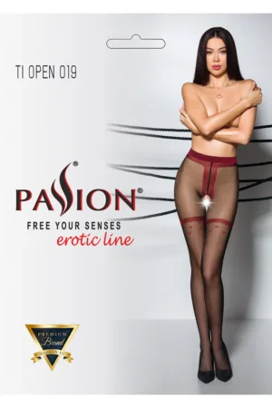 Collants ouverts TI019 20 deniers – noir/rouge - 94edenstreet.com - sexshop en ligne