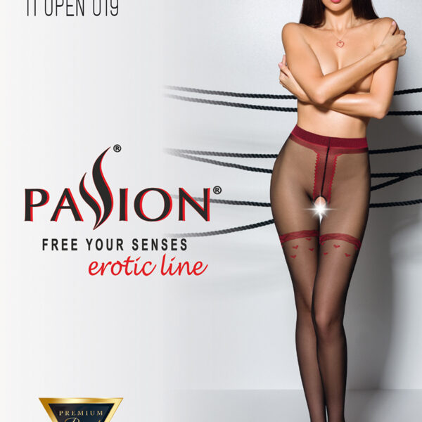Collants ouverts TI019 20 deniers – noir/rouge