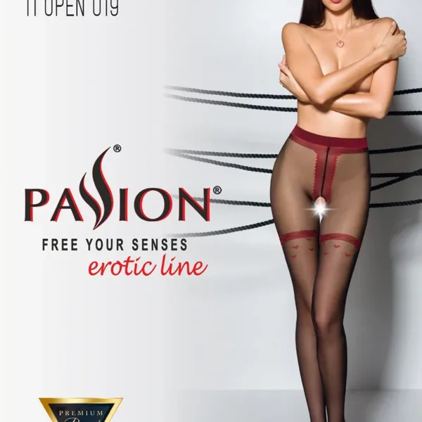 Collants ouverts TI019 20 deniers – noir/rouge