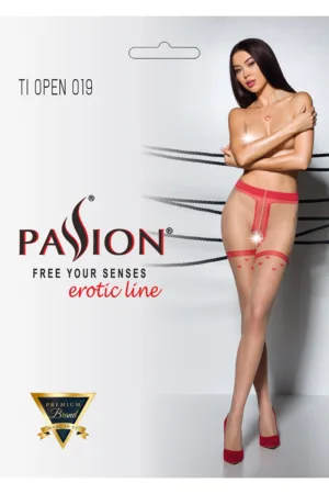 Collants ouverts TI019 20 deniers – rouge - 94edenstreet.com - sexshop en ligne