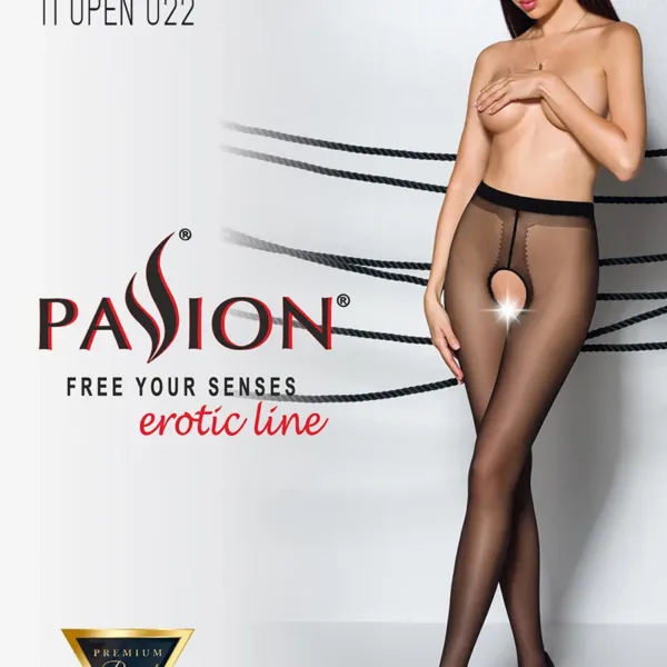 Collants ouverts couture TI022 – noir/rouge