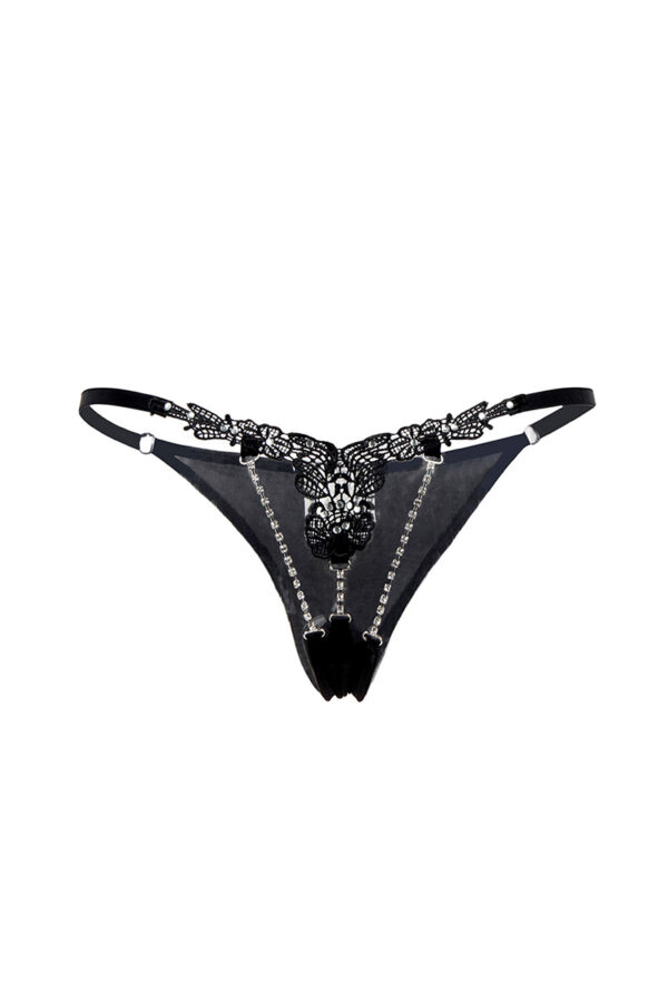 String ouvert à strass noir – Image 2