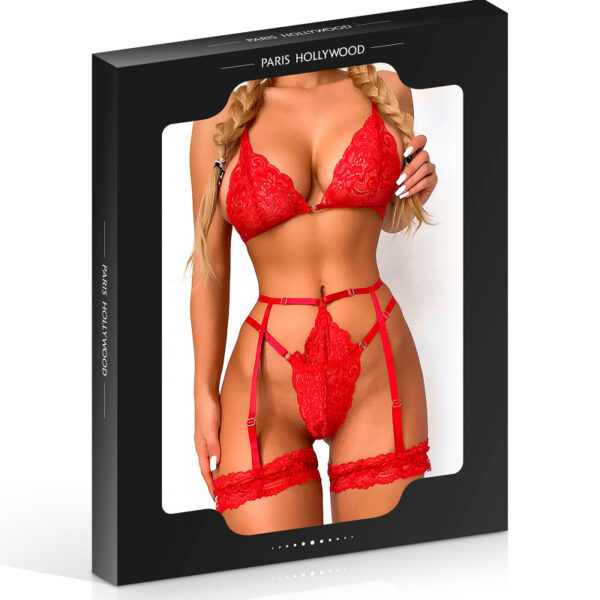 Ensemble 3 pièces en dentelle rouge