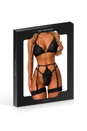 Ensemble 3 pièces en dentelle noir - 94edenstreet.com - sexshop en ligne