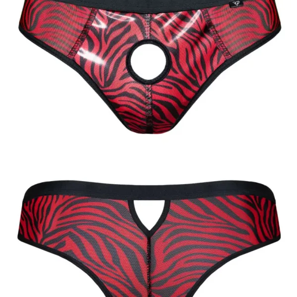 Slip type brésilien ouvert zébré rouge et noir – Regnes
