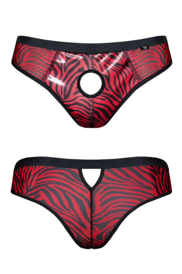 Slip type brésilien ouvert zébré rouge et noir – Regnes - 94edenstreet.com - sexshop en ligne