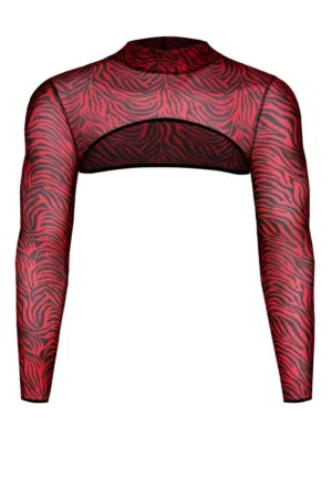 Crop top tulle zébré rouge et noir – Regnes - 94edenstreet.com - sexshop en ligne