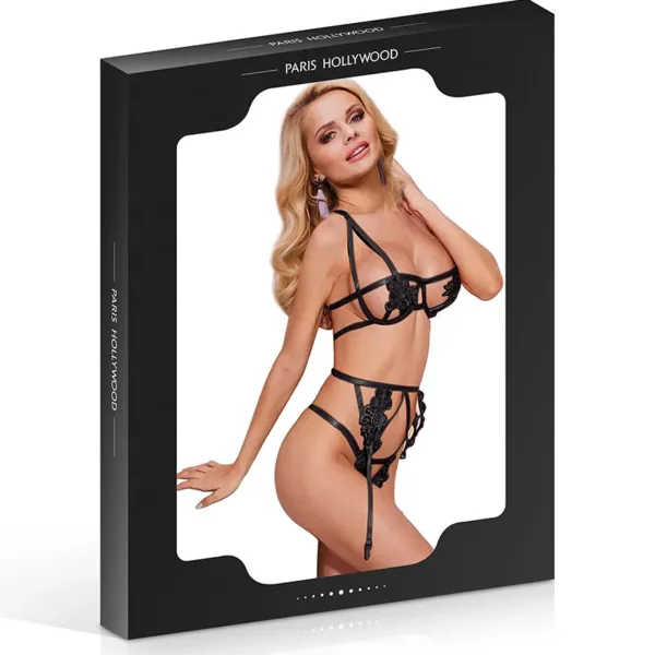 Ensemble ouvert soutien-gorge string et porte-jaretelles