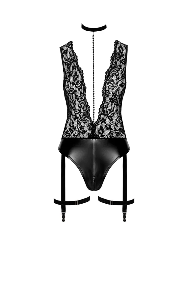 Body jarretelles Libido F297 wetlook et dentelle - 94edenstreet.com - sexshop en ligne