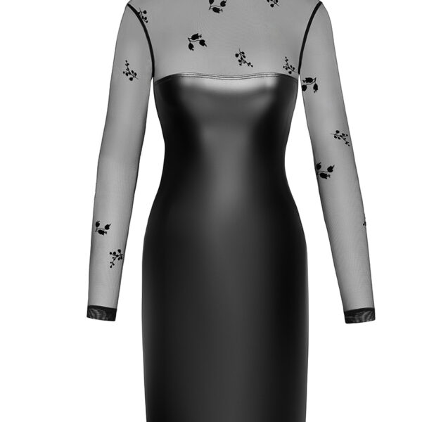 Robe moulante Sublime F310 wetlook et tulle floqué