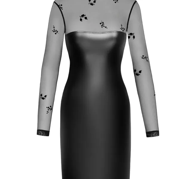 Robe moulante Sublime F310 wetlook et tulle floqué
