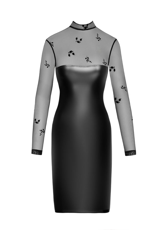 Robe moulante Sublime F310 wetlook et tulle floqué – Image 2
