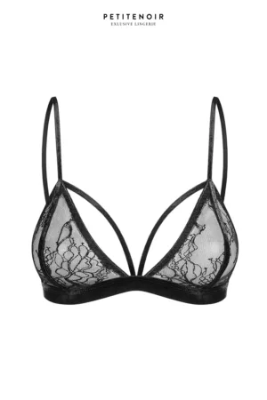 Soutien-gorge triangle dentelle et velours - 94edenstreet.com - sexshop en ligne