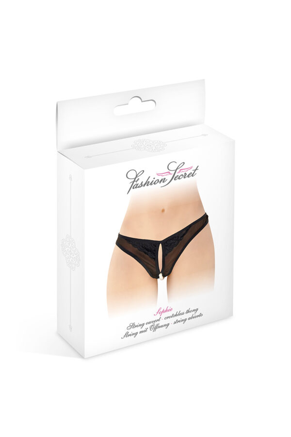 String ouvert avec perles Sophie - noir – Image 2