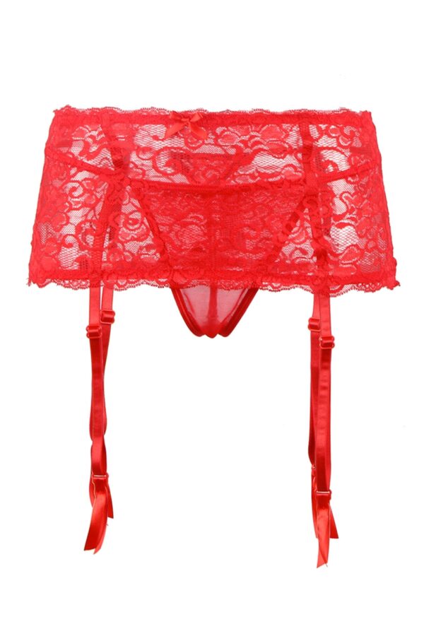 Porte-jarretelles rouge et string - 94edenstreet.com - sexshop en ligne