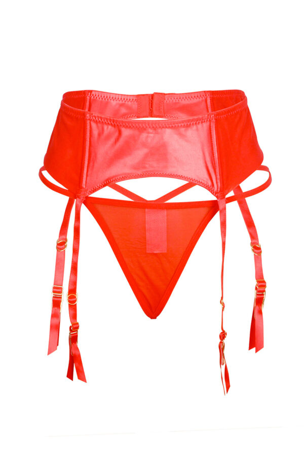 Porte-jarretelles wetlook avec string rouge - 94edenstreet.com - sexshop en ligne