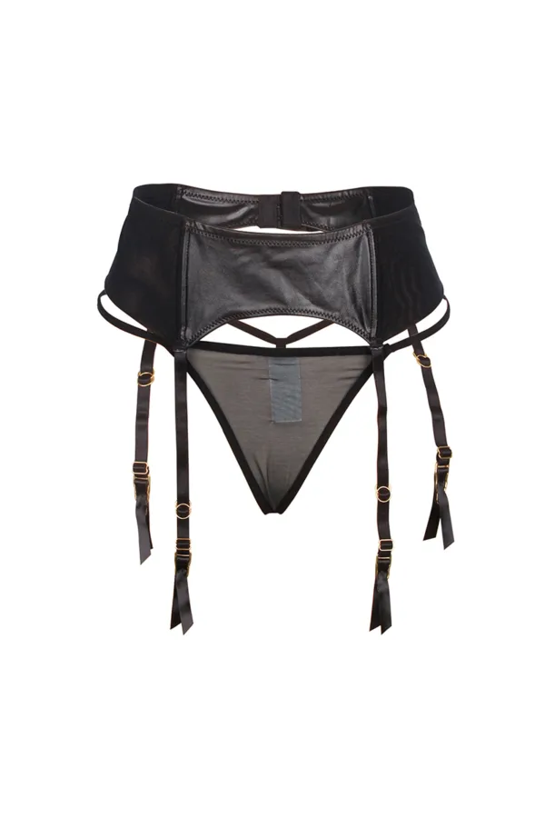 Porte-jarretelles wetlook avec string noir - 94edenstreet.com - sexshop en ligne