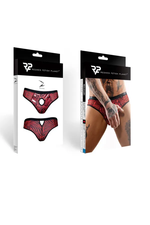 Slip type brésilien ouvert zébré rouge et noir – Regnes - 94edenstreet.com - sexshop en ligne