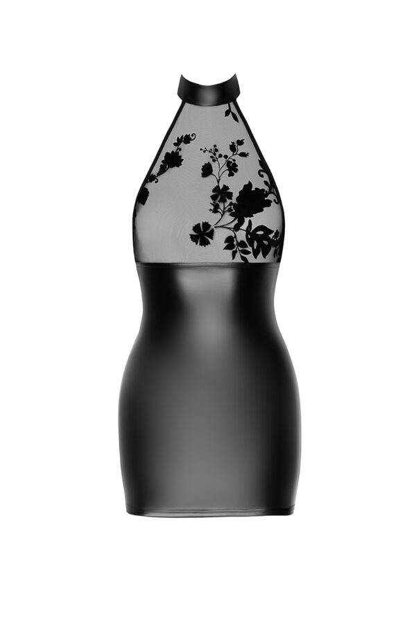 Mini robe dos nu Eros F311 wetlook et tulle floqué - 94edenstreet.com - sexshop en ligne