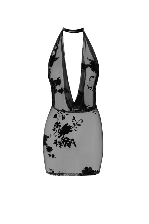 Mini robe dos nu Mythos F313 tulle floqué - 94edenstreet.com - sexshop en ligne