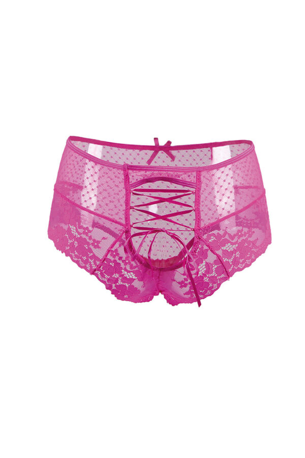 Tanga sexy rose à laçage – Image 3